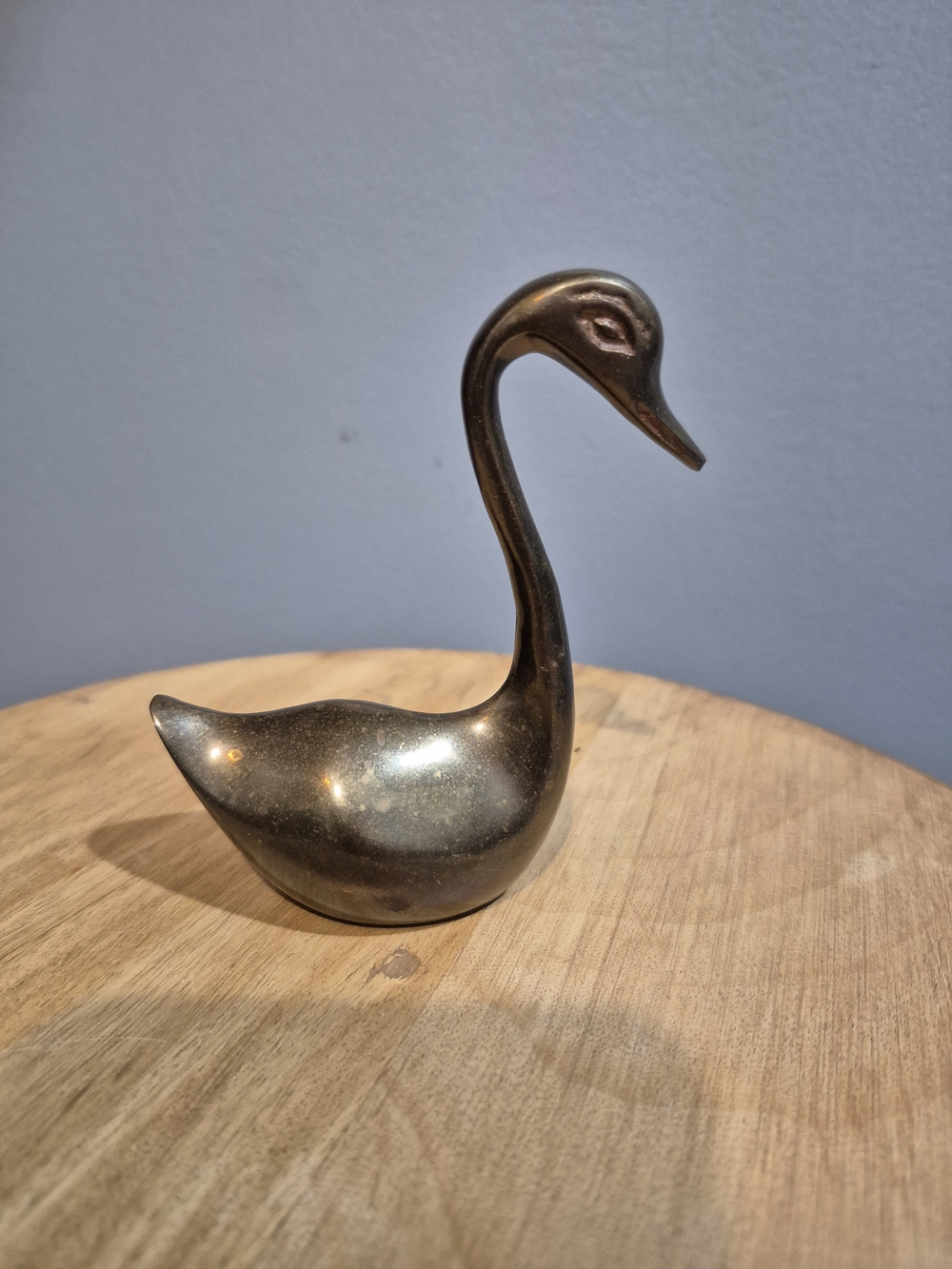 Vintage Mid Century Brass Swan Figurine - Decorative Home Art Aged Finish